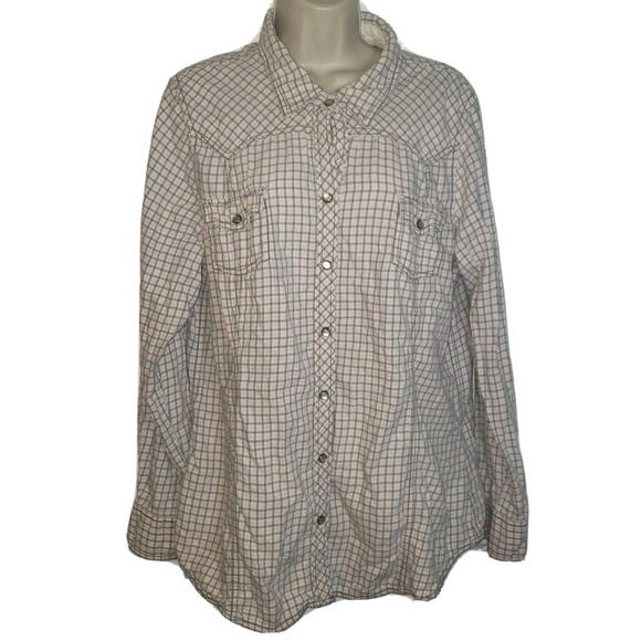 Old Navy Tops - Vtg Old Navy‎ Button Up RodeoWestern Shirt Roping Pearl Buttons Checkered 2XL